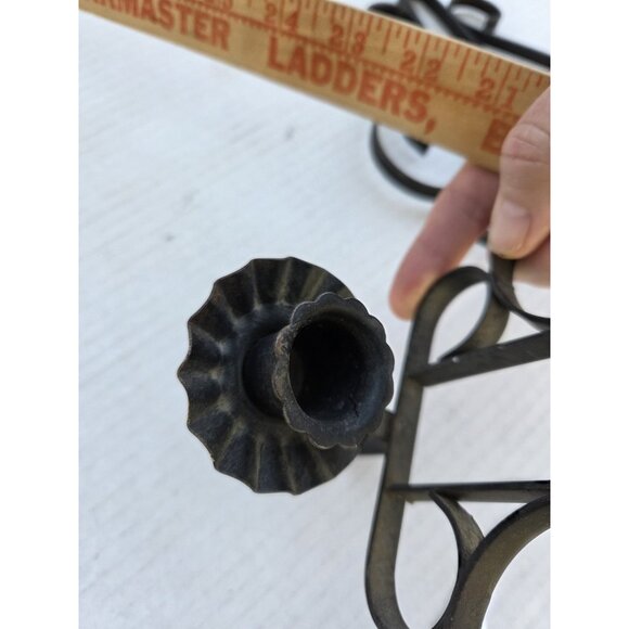 Pair Vintage Black Gothic Metal Wrought Iron Candle Holder Wall Sconces Set Of 2 - Picture 11 of 11